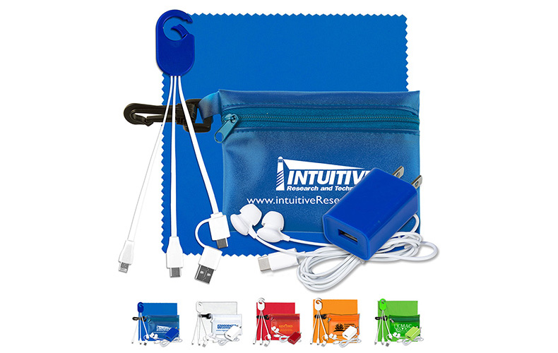 Mobile Tech Earbud and Charging Kit in Translucent Carabiner Zipper Pouch Mobile Tech Earbud and Charging Kit in Translucent Carabiner Zipper Pouch